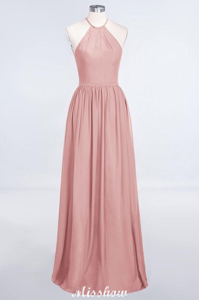 Halter Sleeveless Floor-Length Bridesmaid Dress with Ruffles