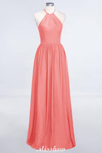 Halter Sleeveless Floor-Length Bridesmaid Dress with Ruffles