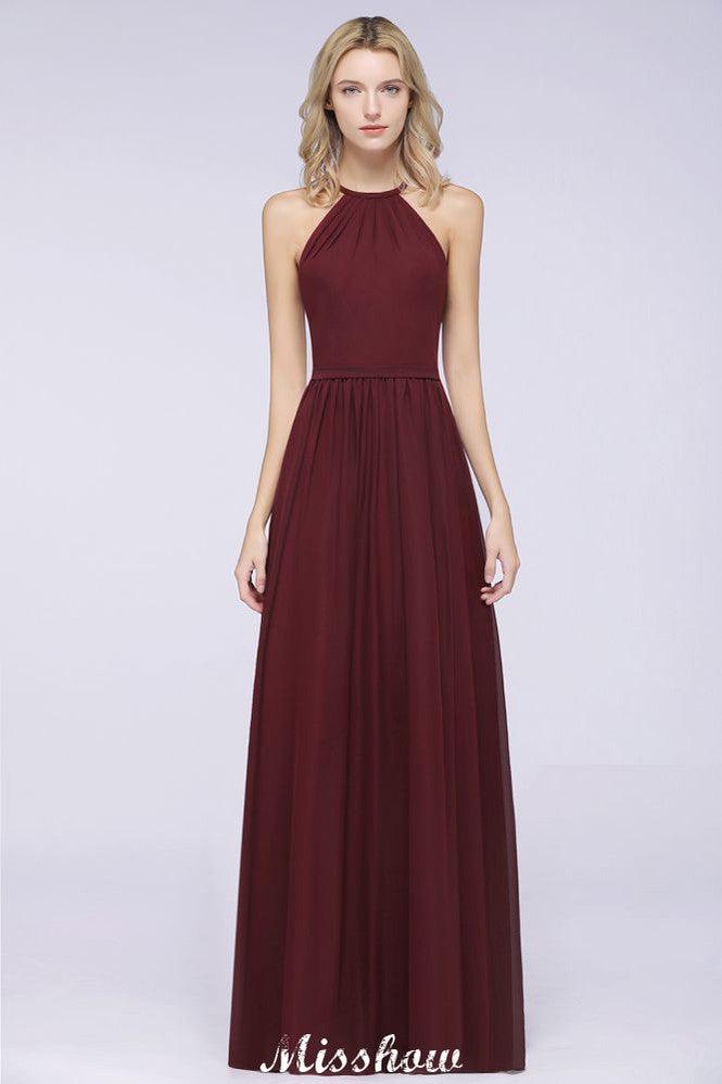 Halter Sleeveless Floor-Length Bridesmaid Dress with Ruffles