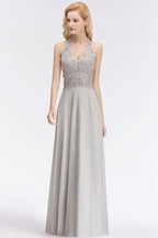Halter Sleeveless Floral Appliques Evening Party Dress Aline Floor Length Bridesmaid Dress