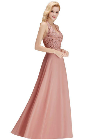 Neckholder Ärmelloses Abendkleid mit Blumenapplikationen A-Linie Bodenlanges Brautjungfernkleid