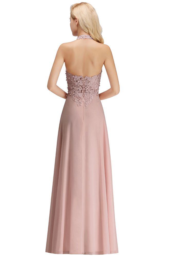 Halter Sleeveless Floral Appliques Evening Party Dress Aline Floor Length Bridesmaid Dress