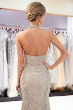 Neckholder-ärmelloses langes Meerjungfrau-Abendkleid mit Paillettenmuster