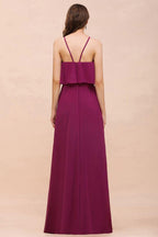 Halter Sleeveless Purple Bridesmaid Dress with Side Pockets