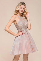 Trägerbesetztes Glitzer-Kurzballkleid für den Homecoming-Anlass mit Blumen-Spitze, A-Linie, Knie lang