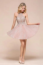 Trägerbesetztes Glitzer-Kurzballkleid für den Homecoming-Anlass mit Blumen-Spitze, A-Linie, Knie lang