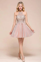 Trägerbesetztes Glitzer-Kurzballkleid für den Homecoming-Anlass mit Blumen-Spitze, A-Linie, Knie lang