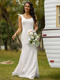 Robe de mariée Numbersea Sheath Colonne Stretch Crêpe avec Nœud Papillon Bretelles sans Manches Traîne Balayage/Brosse