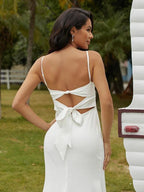 Sheath/Column Stretch Crepe Ruched Spaghetti Straps Sleeveless Sweep/Brush Train Wedding Dresses