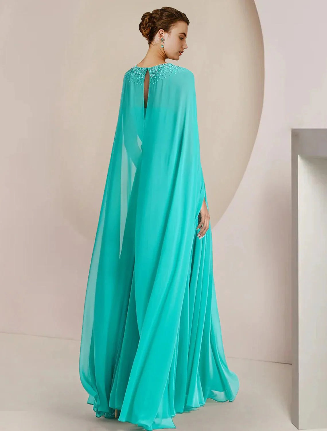 Macacão de duas peças, macacão/calças, vestido de cerimónia para mãe da noiva, convidada de casamento, elegante, decote redondo, comprimento chá, chiffon, sem mangas, com aplicações de missangas