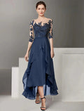Abito da Madre della Sposa per Ospiti di Nozze Formale Elegante Spalla Scoperta Lunghezza Caviglia Chiffon Pizzo Mezza Manica con Pieche e Appliques