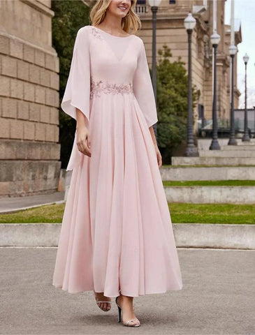 Elegante Kleider, formelle Hochzeitsgäste, elegantes elegantes Kleid, knöchellang, Chiffon, 3/4-Ärmel, mit Perlen, Pailletten, Kleid für die Brautmutter