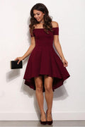 Robe de bal courte bordeaux asymétrique décolletée bustier PD132 pour le bal de promo