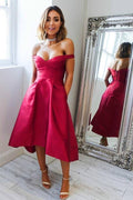 Hoch-Tief Kurzes Ballkleid mit Taschen Trägerlos Homecoming-Kleid PD308