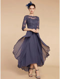 Numbersea A-Linien-Kleid für die Mutter der Braut, Hochzeitsgast, elegant, U-Ausschnitt, knöchellang, Chiffon, Spitze, 3/4-Ärmel mit Rüschen, einfarbig