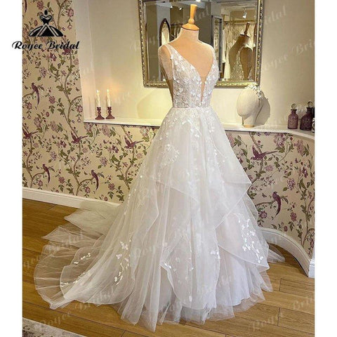 Hochzeiten 2022 Robe Mariee Prinzessin A-linie Brautkleid mit Tiefem V-ausschnitt Tank Braut Empfang Kleid vestido de noiva princesa