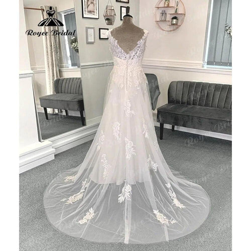 Hochzeitskleid Vinatge Beach Lace Appliques Boho Hochzeitskleid mit V-Ausschnitt 2024 Sommer Brautkleid Nach Maß abito da sposa 