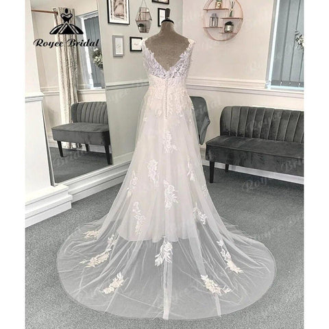 Hochzeitskleid Vinatge Beach Lace Appliques Boho Hochzeitskleid mit V-Ausschnitt 2024 Sommer Brautkleid Nach Maß abito da sposa 