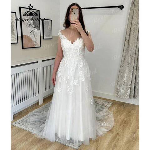 Hochzeitskleid Vinatge Beach Lace Appliques Boho Hochzeitskleid mit V-Ausschnitt 2024 Sommer Brautkleid Nach Maß abito da sposa 