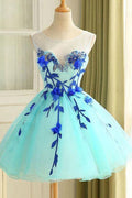 Robe de bal de promo courte avec fleur faite main PD364