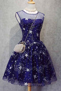 Homecoming-Kleid Tüll Ärmellos Sterne Kurzes Ballkleid Partykleid PD367