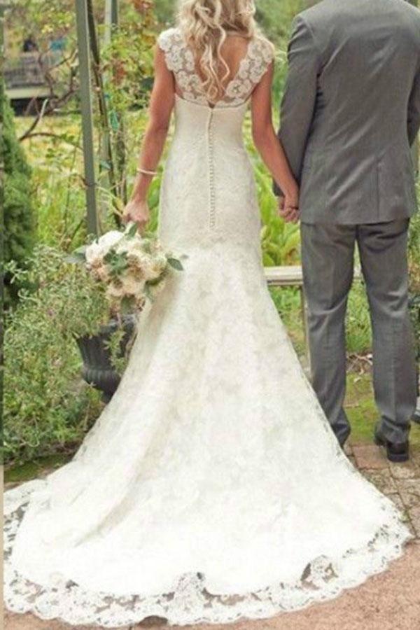 Trompeten-/Nixenrockschleppe Spitze Landhochzeitskleid