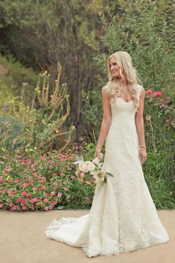 Trumpet/Mermaid Court Train Lace Country Wedding Dress WD138 by pgmdress