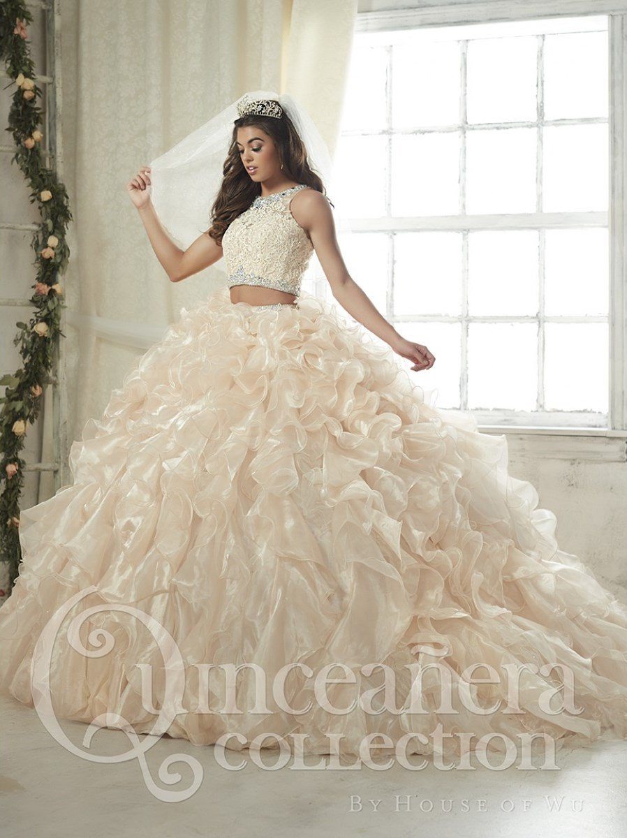 Crop Top Quinceanera Dress with Mini Skirt by House of Wu 26813