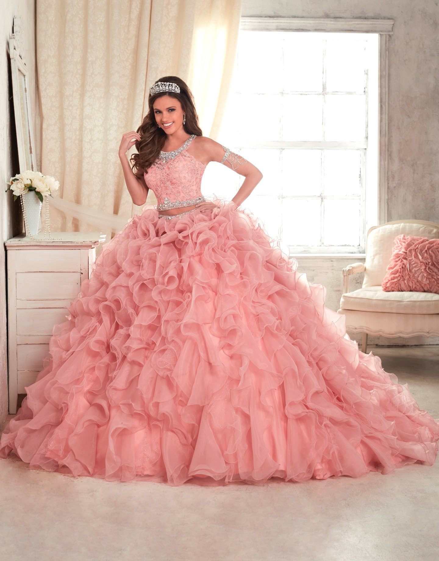 Crop Top Quinceanera Dress with Mini Skirt by House of Wu 26813