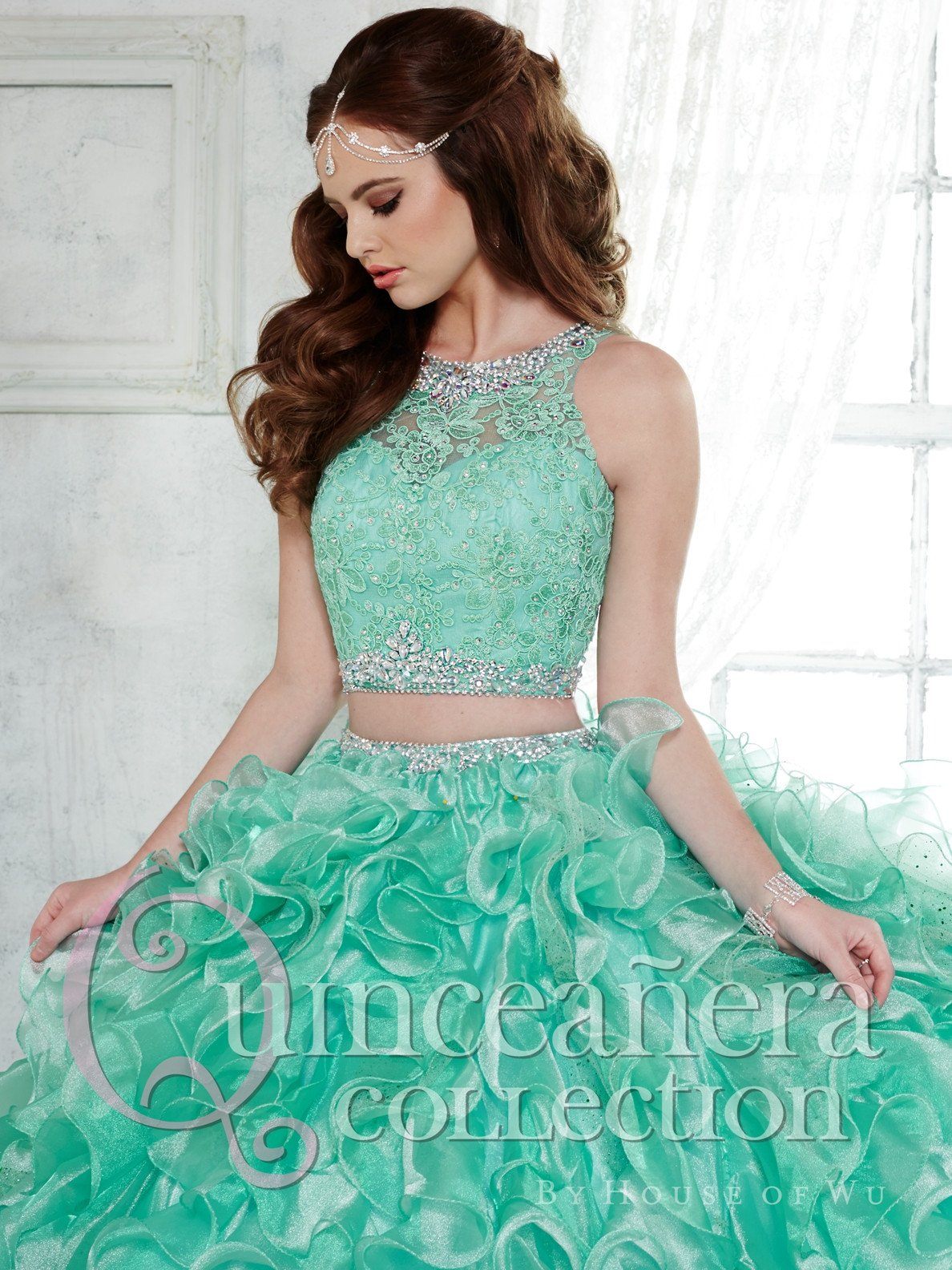 Crop Top Quinceanera Dress with Mini Skirt by House of Wu 26813