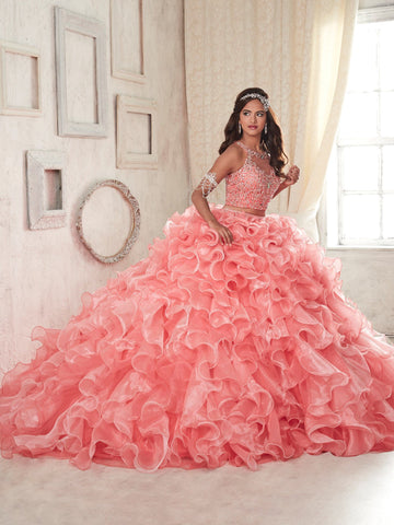 Quinceanera-Kleid mit Rüschen und bauchfreiem Oberteil von House of Wu 26830