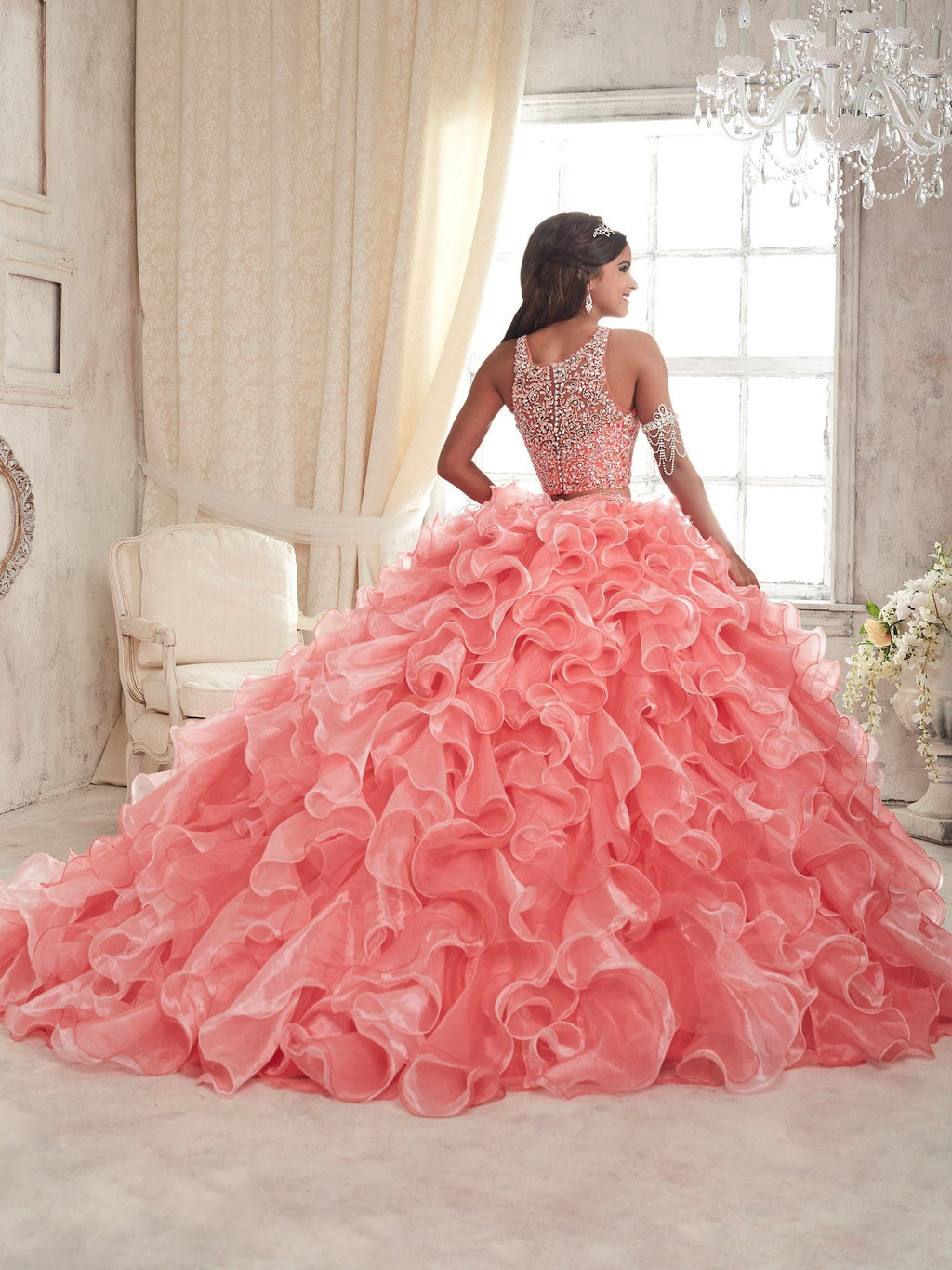Ruffled Crop Top Quinceanera Dress by House of Wu 26830