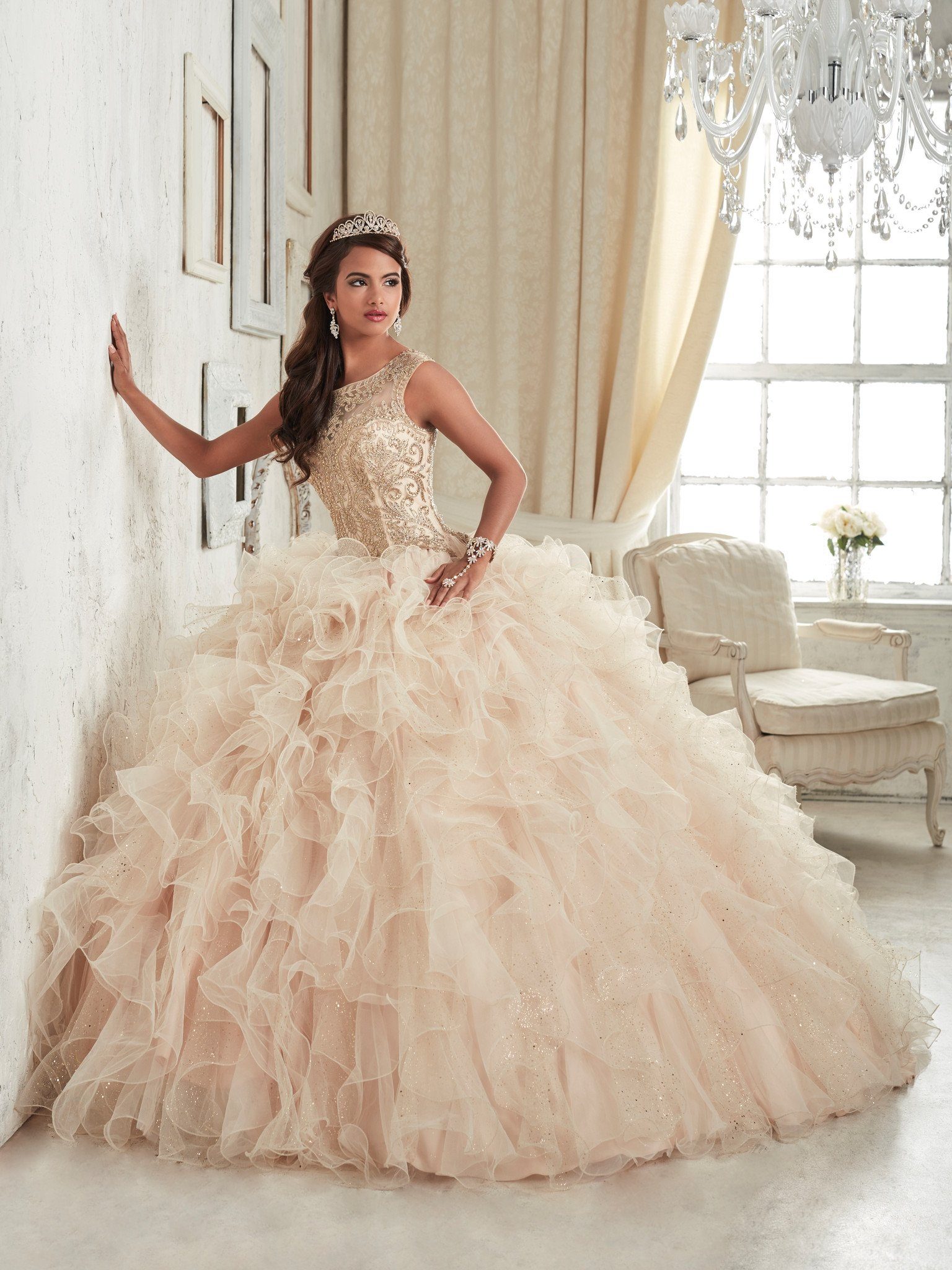 Ruffled Sleeveless Quinceanera Dress by House of Wu 26835