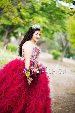 Trägerloses Quinceanera-Kleid mit Rüschen von House of Wu 26838