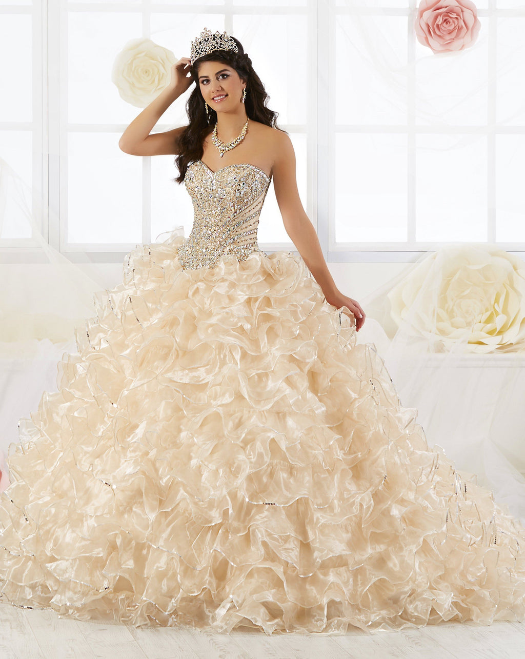 Strapless Ruffled Quinceanera Dress by House of Wu 26845