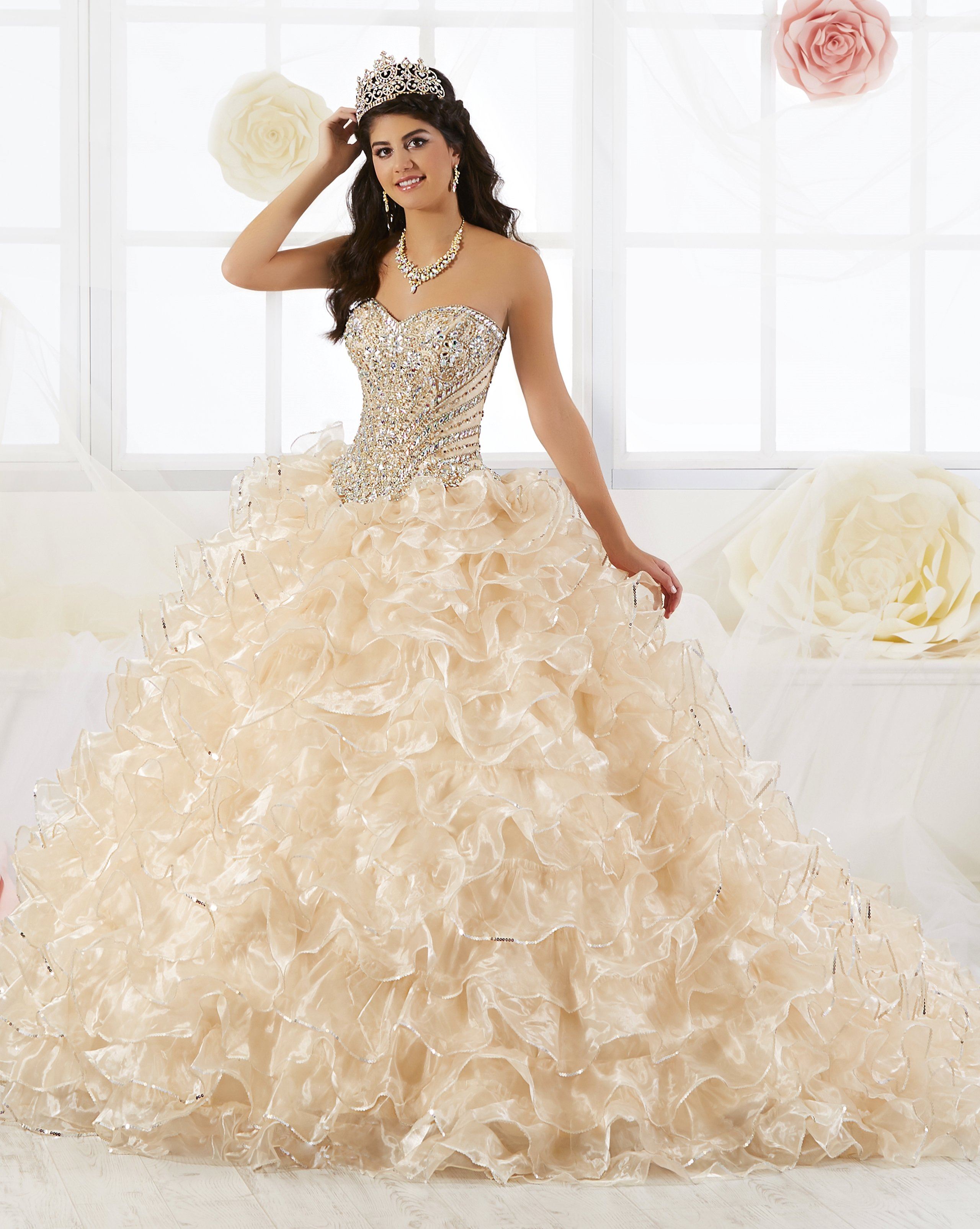 Strapless Ruffled Quinceanera Dress by House of Wu 26845