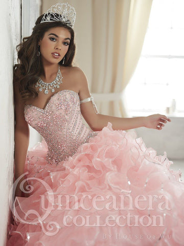 Trägerloses Quinceanera-Kleid mit Rüschen von House of Wu 26845