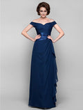 Etuikleid/Säulenkleid für die Brautmutter, offener Rücken, schulterfrei, bodenlang, Chiffon, ärmellos, mit überkreuzten Trägern