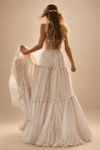Boho Hippie Wedding Dress Sleeveless V Neck Chic Styl Whimsical Ruched Skirt Tulle Bridal Gowns Robe de mariee