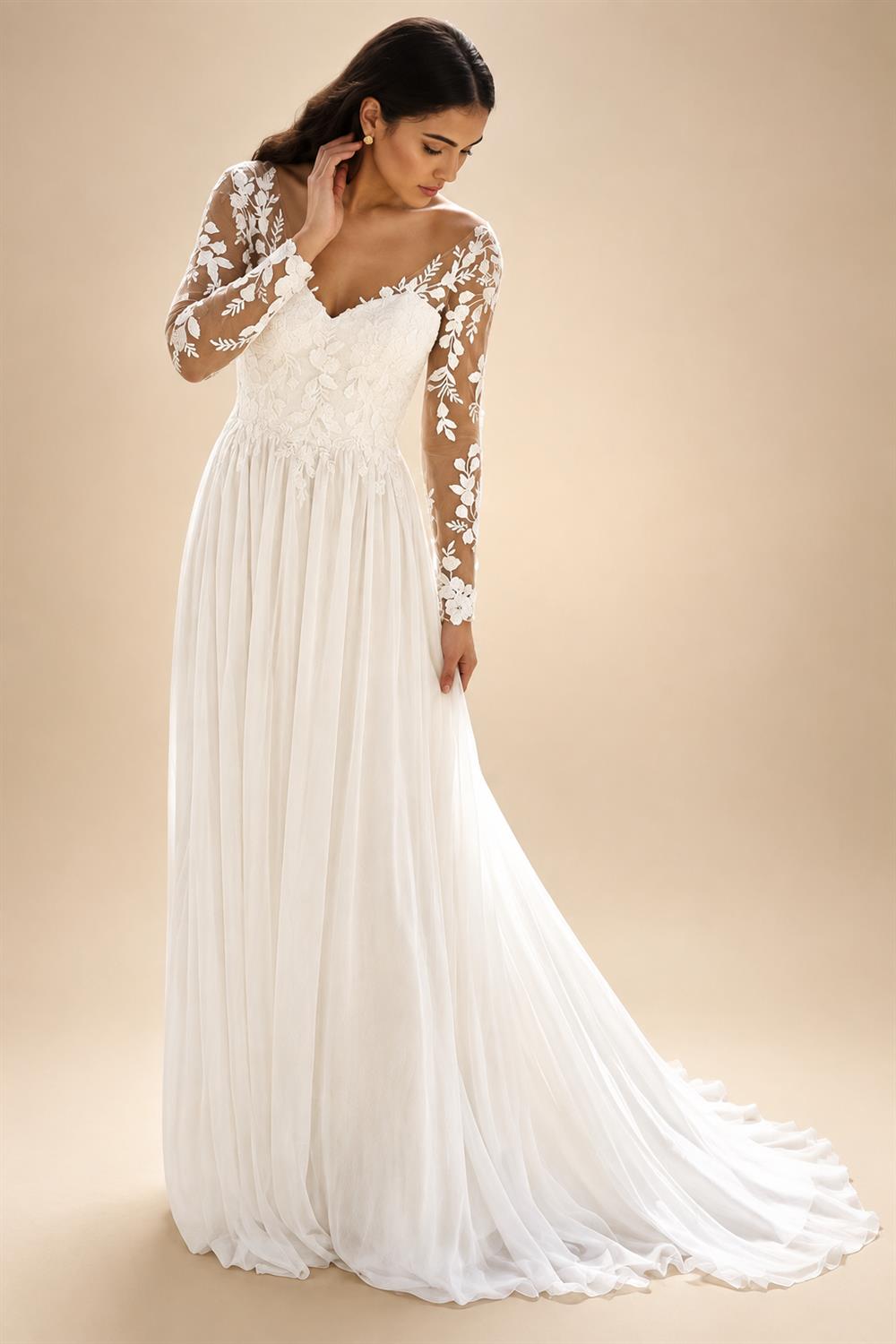 Boho Beach V-Neck Lace Chiffon Wedding Dress for Women A-Line Sweep Train Long Sleeves Bride Gown Vestido Customized