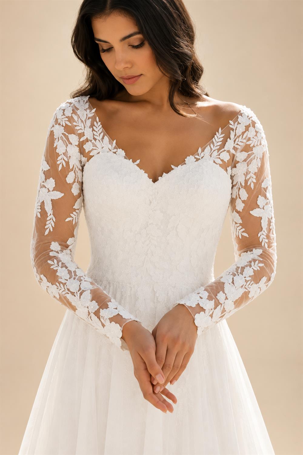 Boho Beach V-Neck Lace Chiffon Wedding Dress for Women A-Line Sweep Train Long Sleeves Bride Gown Vestido Customized