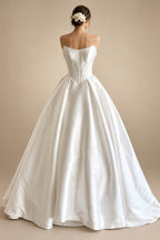 Strapless A-Line Mikado Satin Wedding Dress Elegant Lace-up Back Floor Length Modern Bridal Gown Customized