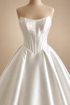 Strapless A-Line Mikado Satin Wedding Dress Elegant Lace-up Back Floor Length Modern Bridal Gown Customized