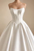 Strapless A-Line Mikado Satin Wedding Dress Elegant Lace-up Back Floor Length Modern Bridal Gown Customized