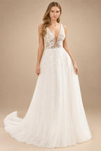 Deep V-Neck Boho Wedding Dress Elegant Open Back A-line Sweep Train Brides Gown Vestidos De Novia Customized