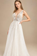 Deep V-Neck Boho Wedding Dress Elegant Open Back A-line Sweep Train Brides Gown Vestidos De Novia Customized