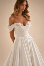 Sweetheart Off The Shoulder A-Line Wedding Dresses 2026 Women Flowers Lace Pleat Open Back Satin Vestidos Customized
