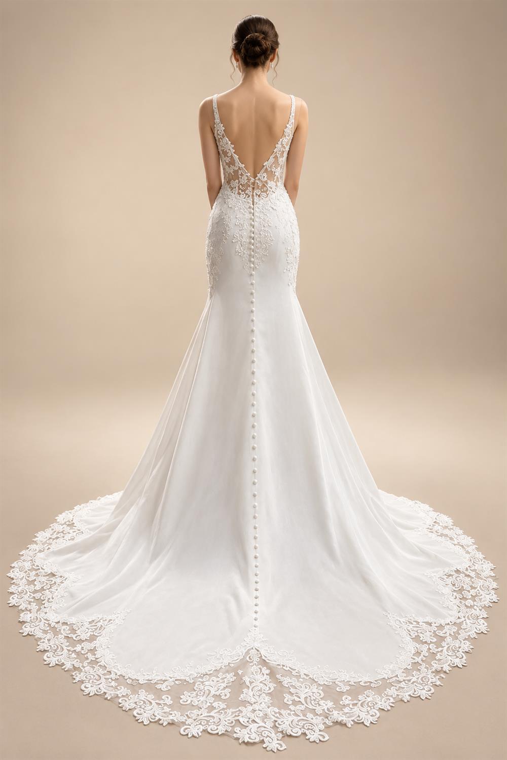 Scoop-neck Ruched Wedding Gown with Shawel Charming Mermaid Lace Appliques Spaghetti Strap Bridal Dresses Customized