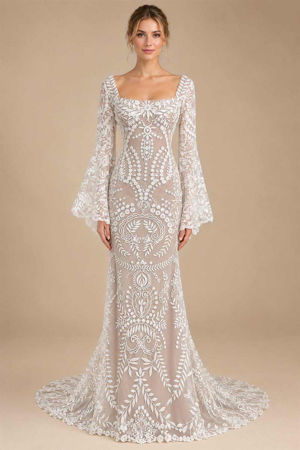 Sexy Women Beach Bohemian Wedding Dresses 3/4 Sleeves Civil Chiffon Long Boho Bridal Gowns Open Back Customized