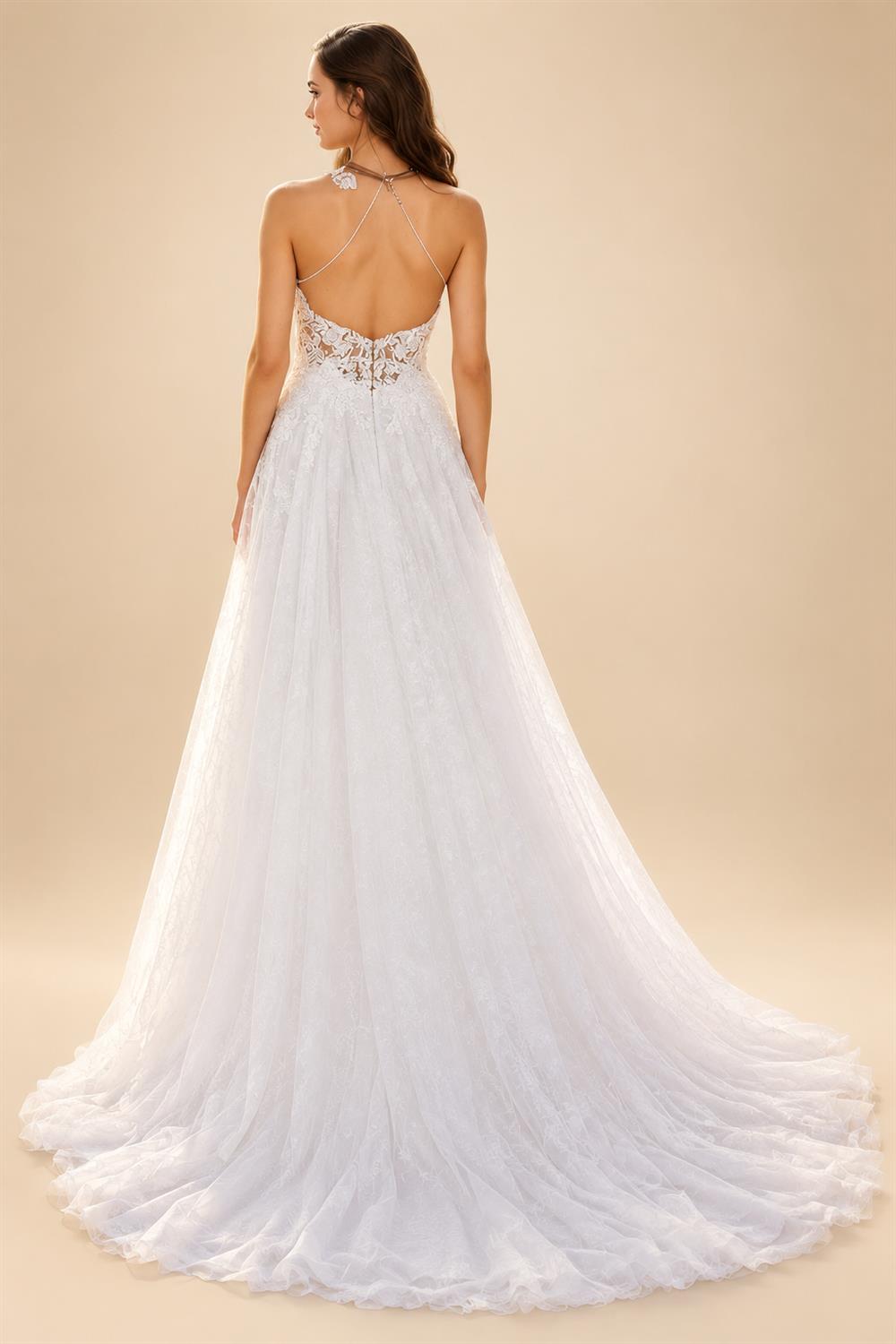 Mophiel Boho Wedding Dresses Spaghetti Straps Lace Appliques Tulle Bride Dress A-line Corset Pearl Bridal Gown
